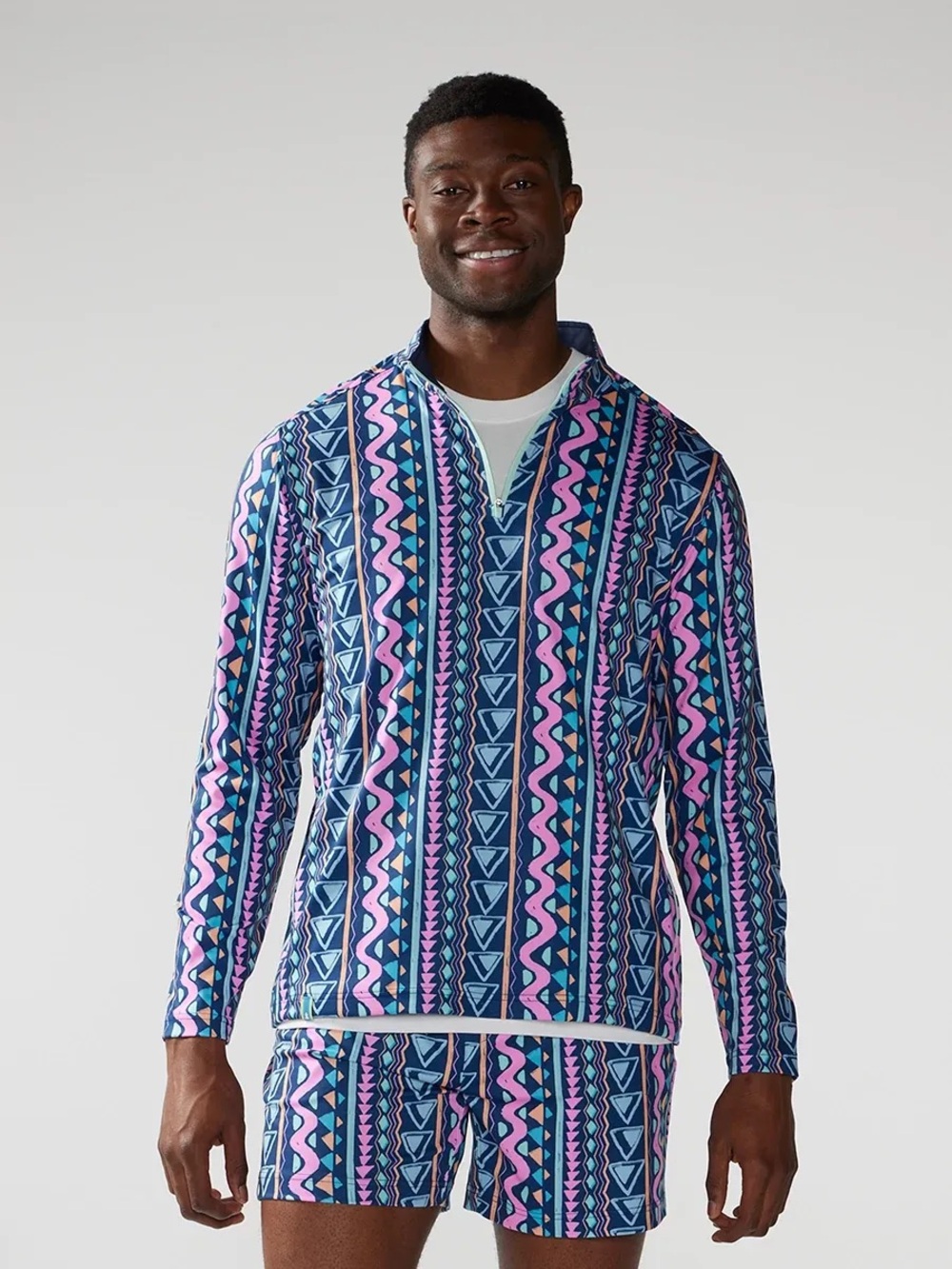 chubbies Navy & Light Blue multicolor Geometric quarter zip